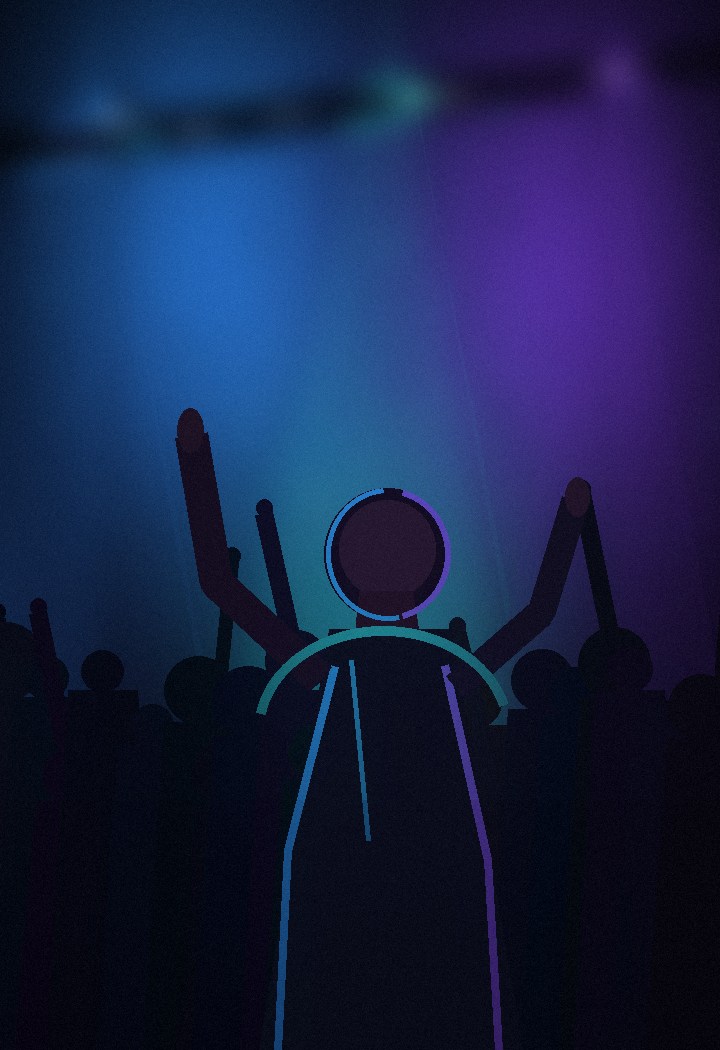 Blue and cyan dance scene